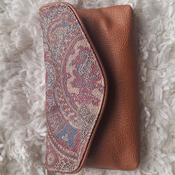Vintage Brown Paisley Envelope Snap Leather Vinyl Wallet Pouch Clutch - Picture 1 of 15